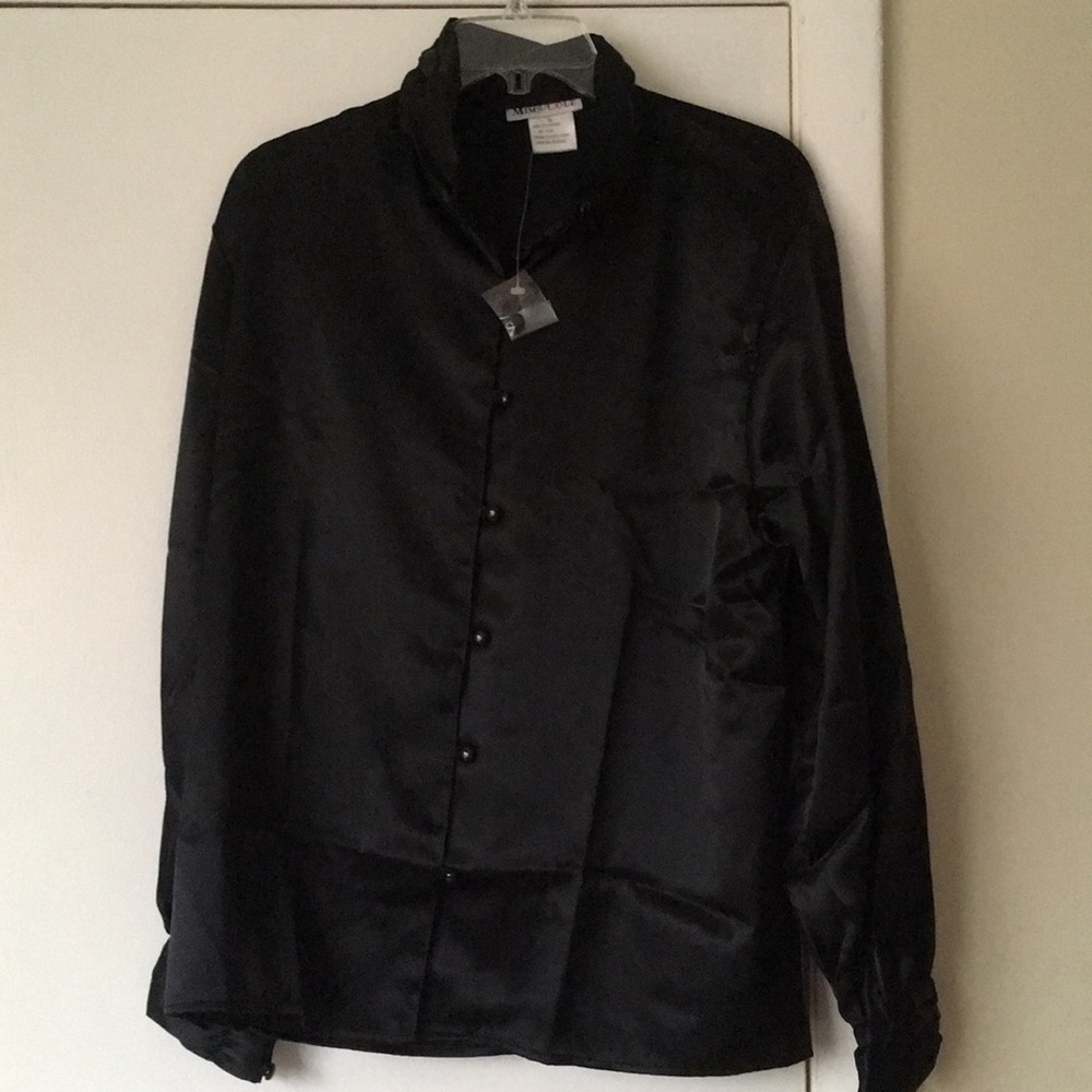 Black satin button up blouse